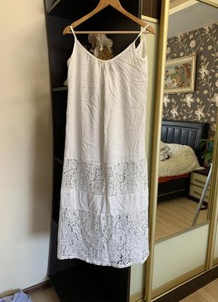 Платье сарафан летний длинное кружево натуральная ткань классное белое стильное1 фото