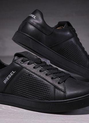 Шкіряні чоловічі кеди diesel black