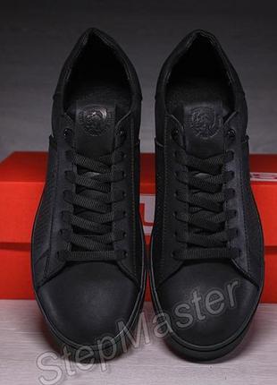 Кожаные мужкие кеды с перфорацией diesel black9 фото