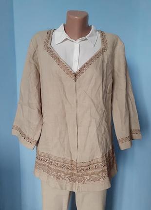 Піджак льон, льняный піджак,жакет батал, піджак з вишивкою,блуза льон