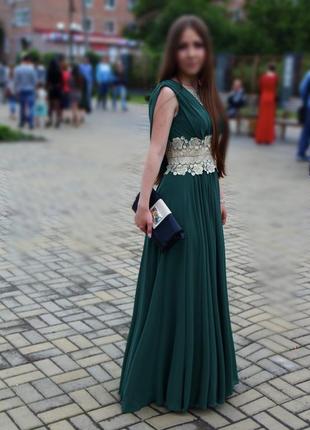 Выпускное вечернее платье изумрудного цвета1 фото