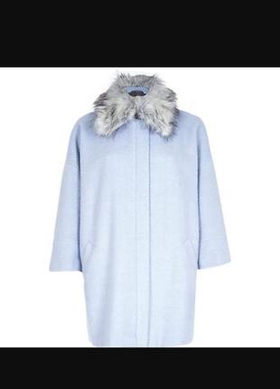 Шерстяное пальто river island голубое рукав 7/8 oversize