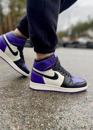 Женские кроссовки nike air jordan retro 1 white/black/purple