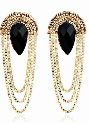 Массивные серьги цепи с камнем эффектные сережки