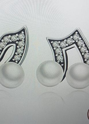 Срібні гвоздики у вигляді ноток з перлами, 925 проби,