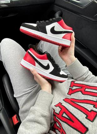 Nike jordan 1 low black red white, жіночі кросівки найк джордан низькі