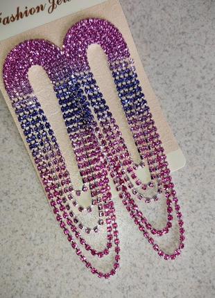 Сережки сережки сережки підвіска висульки камені медузи стрази вечірні бузкові рожеві2 фото