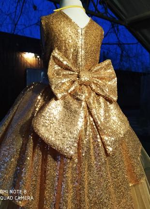 Плаття платье золото золоте бальне фатинове нарядне випускне з садочка на 6 7 років8 фото