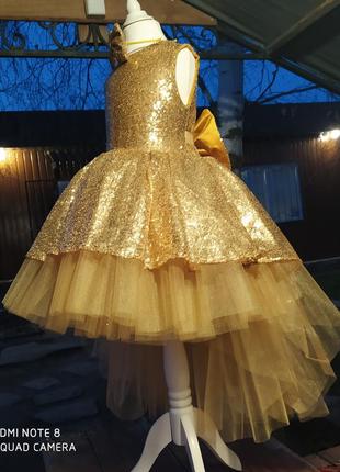 Плаття платье золото золоте бальне фатинове нарядне випускне з садочка на 6 7 років10 фото