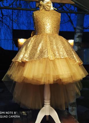 Плаття платье золото золоте бальне фатинове нарядне випускне з садочка на 6 7 років4 фото