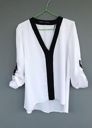 Біла блуза zara c чорним кантом, 100% віскоза