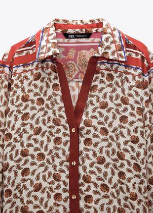 Zara актуальная сатиновая рубашка блузка в богемном стиле бохо
