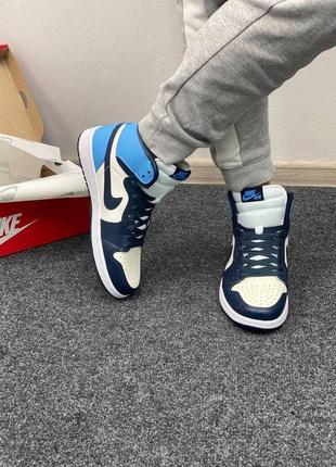 Nike air jordan🆕шикарные женские кроссовки🆕бело-синие кожаные высокие найк джордан9 фото
