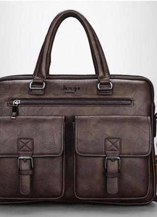 Мужская чоловіча коричневая офисная деловая сумка мужской портфель для документов  а4 jeep4 фото