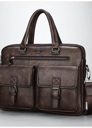 Мужская чоловіча коричневая офисная деловая сумка мужской портфель для документов  а4 jeep3 фото