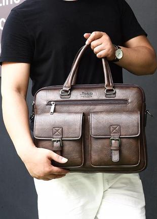 Мужская чоловіча коричневая офисная деловая сумка мужской портфель для документов  а4 jeep2 фото