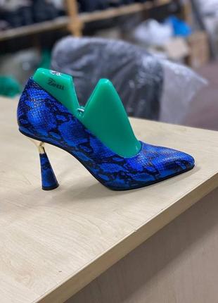 Шикарные туфли люкс из натуральной кожи синий питон на итальянской шпильке 9,5см