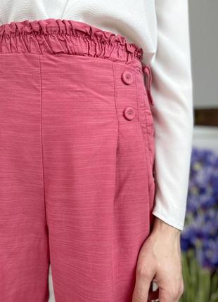 Розовые натуральные брюки на высокой посадке 1+1=310 фото