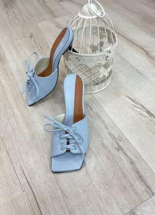 Шлепанці мюлі з квадраним носком на  середньому підборі шпилька 8см