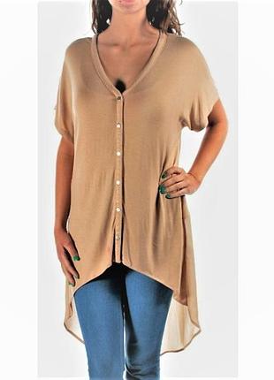 Кардиган-фрак бежевый с короткими рукавами и шифоновой спинкой s