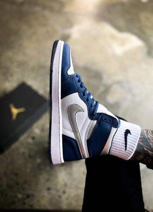 Nike air jordan 1 navy blue, мужские кроссовки найк джордан (36рр - 45рр)6 фото