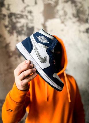 Nike air jordan 1 navy blue, мужские кроссовки найк джордан (36рр - 45рр)7 фото