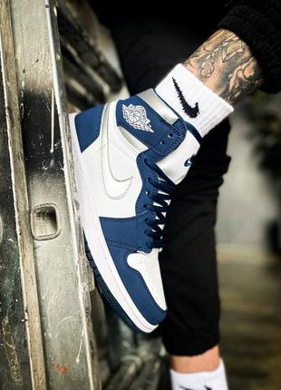 Nike air jordan 1 navy blue, мужские кроссовки найк джордан (36рр - 45рр)3 фото