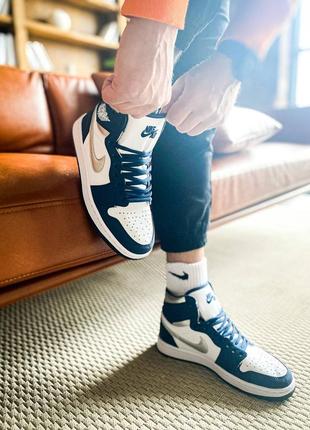 Nike air jordan 1 navy blue, мужские кроссовки найк джордан (36рр - 45рр)2 фото