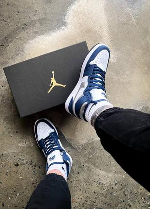 Nike air jordan 1 navy blue, мужские кроссовки найк джордан (36рр - 45рр)5 фото