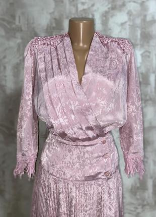 Рожева вінтажна міді сукня ,мереживо ,спідниця плісе(06)4 фото