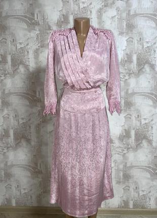 Рожева вінтажна міді сукня ,мереживо ,спідниця плісе(06)2 фото
