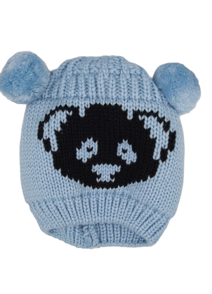 Вязанная шапка панда. с бубонами1 фото