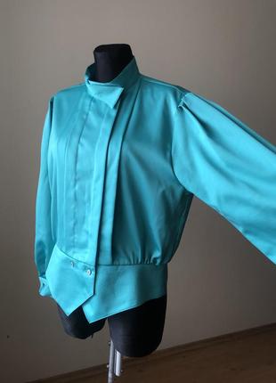 Винтаж ретро 80-е блузка бирюза баска пышный рукав трикотаж полиэстр2 фото