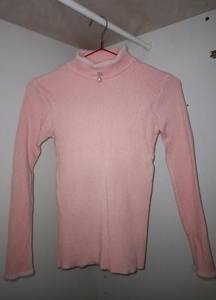 Новий м'який гольфик гольф в рубчик з пухнастою горловиною і рукавами