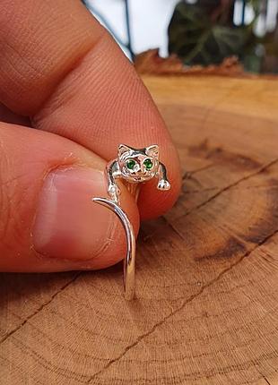 Серебряное кольцо кошечка 3