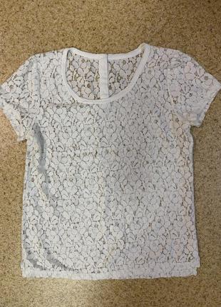 Біла мереживна/футболка/річна/блузка