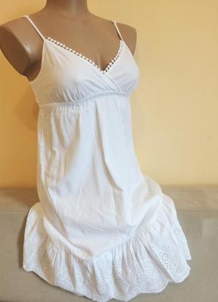 Біле літнє міні плаття сукня котон мереживо без рукавів1 фото