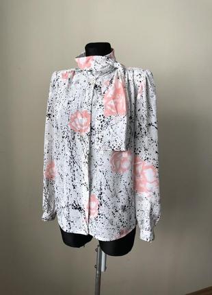 Orenzo вінтаж 70е 80е блузка рожеві троянди чорні плями ретро вінтажна блуза