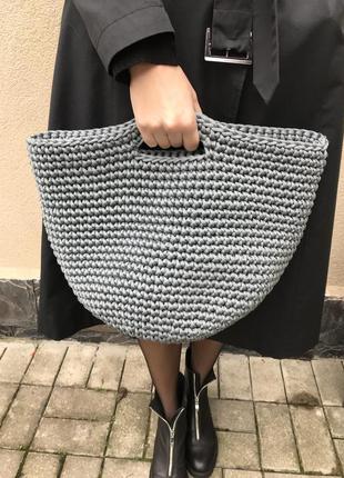 Ексклюзивна трендова в'язана плетені сіра сумка-кошик5 фото