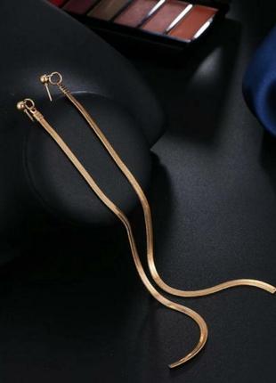 Серьги цепи змеи золото сережки длинные висячие2 фото