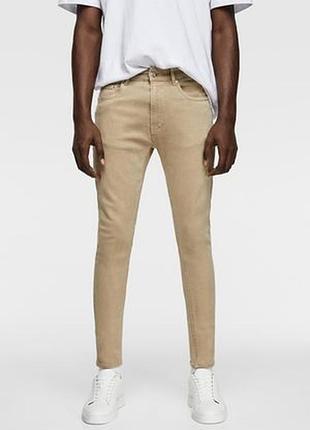 Бежевые хаки винтажные укороченные мужские зауженные джинсы бананы багги мом zara