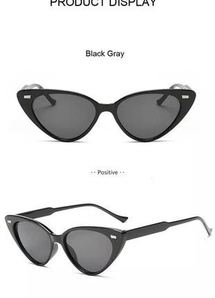 Женские солнцезащитные очки кошачий глаз чёрные с металлической вставкой6 фото