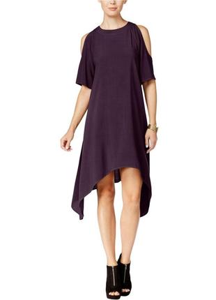 Платье асимметричное "трапеция" фиолетовое с вырезами по плечам , м4 фото