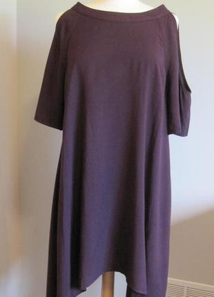 Платье асимметричное "трапеция" фиолетовое с вырезами по плечам , м2 фото