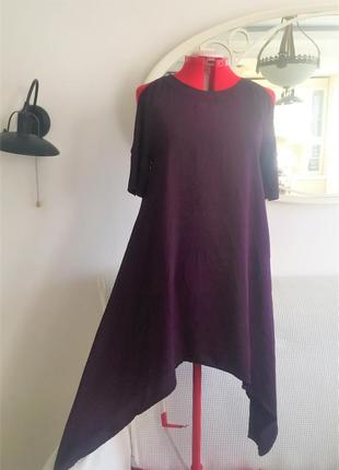 Платье асимметричное "трапеция" фиолетовое с вырезами по плечам , м10 фото