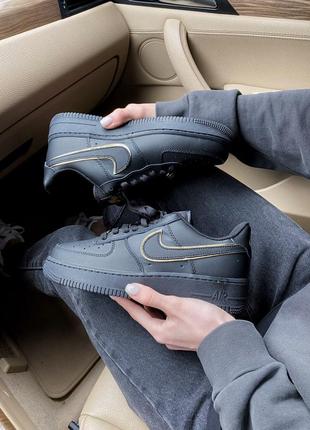 🖤nike air force 1 low 07 essential black gold🖤женские кроссовки найк черные, кросівки найк форс чорні