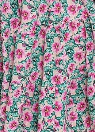 Цветочное расклешенное платье-трапеция с воланами4 фото
