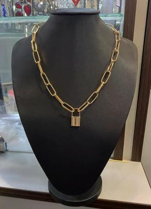 Цепь цепочка ожерелье массивное кулон украшение бижутерия замочек золото замок