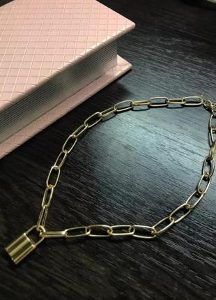 Цепь цепочка ожерелье массивное кулон украшение бижутерия замочек золото замок