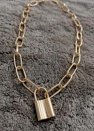 Цепь цепочка ожерелье массивное кулон украшение бижутерия замочек золото замок
